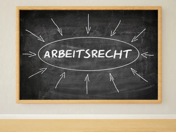 Arbeitsrecht - german word for employment law - 3d render illustration of text on black chalkboard in a room. — стокове фото